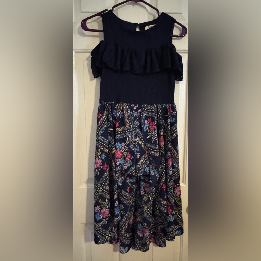 Speechless Navy Floral High Low Skirt